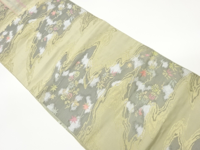 抽象流水に花模様織出し名古屋帯